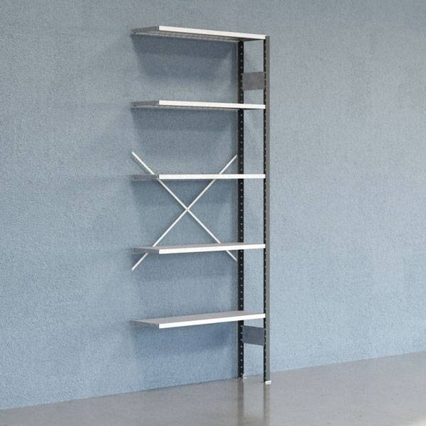 Lagerreol V06 udvidelsesfag med &aring;ben gavl 2500x1000x300mm galvaniseret