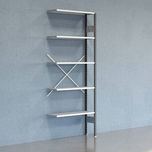 Lagerreol V06 udvidelsesfag med &aring;ben gavl 2500x1000x300mm galvaniseret