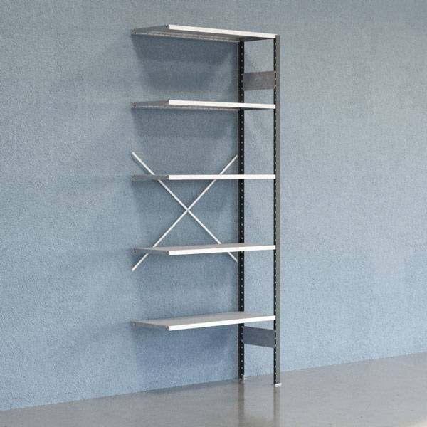 Lagerreol V06 udvidelsesfag med &aring;ben gavl 2500x1000x400mm galvaniseret