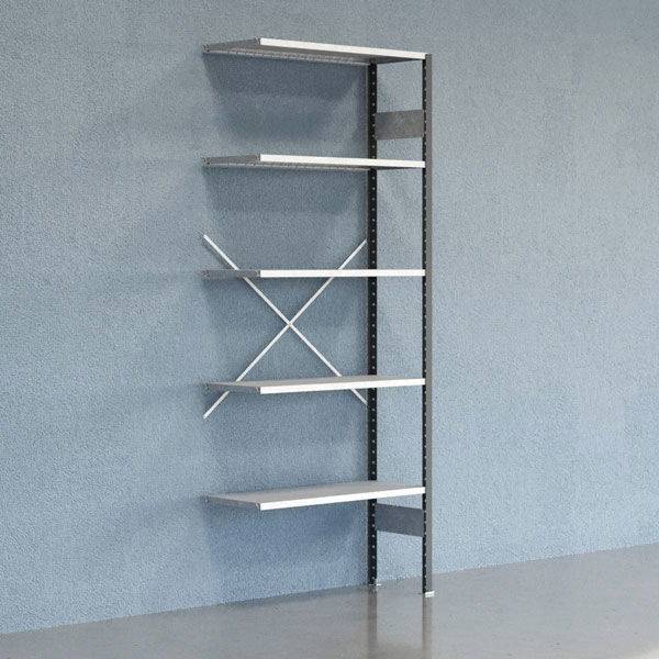 Lagerreol V06 udvidelsesfag med &aring;ben gavl 2500x1000x400mm galvaniseret