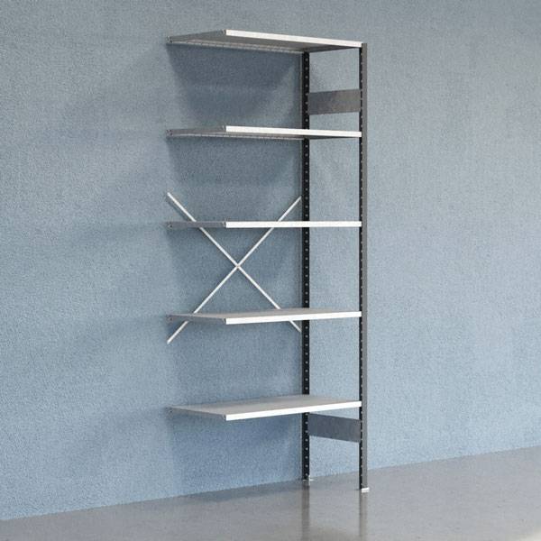 Lagerreol V06 udvidelsesfag med &aring;ben gavl 2500x1000x500mm galvaniseret