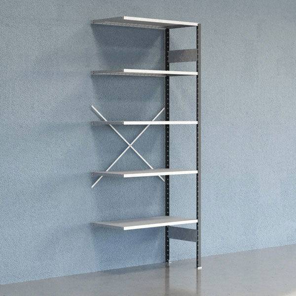 Lagerreol V06 udvidelsesfag med &aring;ben gavl 2500x1000x500mm galvaniseret