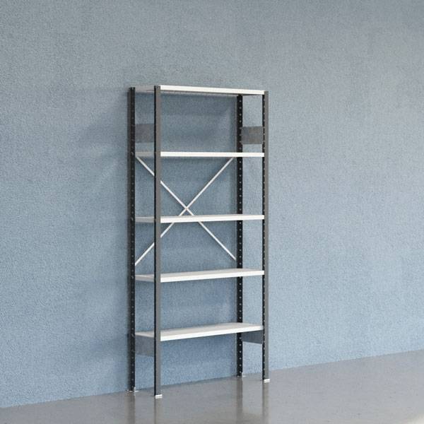 Lagerreol V06 startfag med åben gavl 2100x1000x300mm lakeret