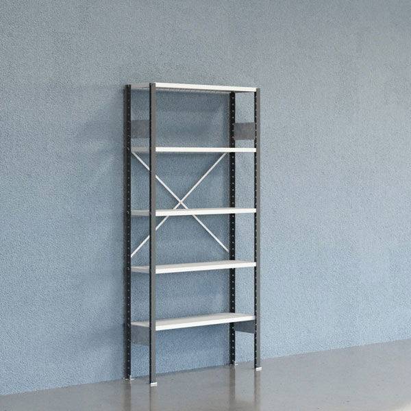 Lagerreol V06 startfag med &aring;ben gavl 2100x1000x300mm lakeret