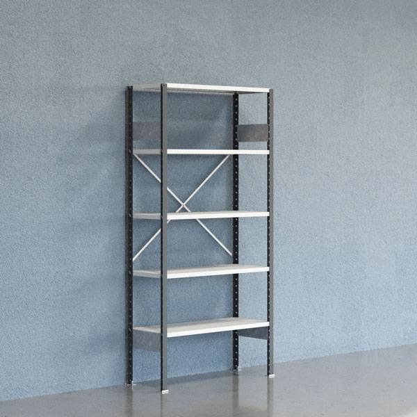 Lagerreol V06 startfag med åben gavl 2100x1000x400mm lakeret