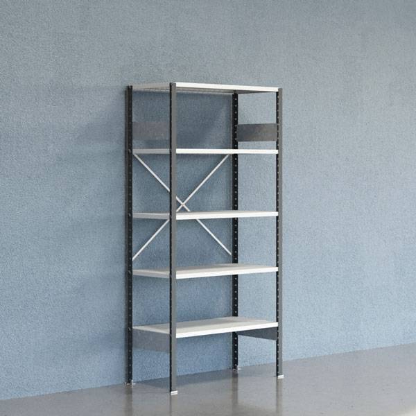 Lagerreol V06 startfag med åben gavl 2100x1000x500mm lakeret