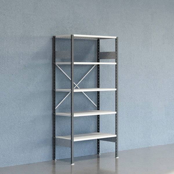 Lagerreol V06 startfag med &aring;ben gavl 2100x1000x500mm lakeret