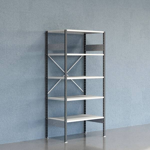 Lagerreol V06 startfag med åben gavl 2100x1000x600mm lakeret