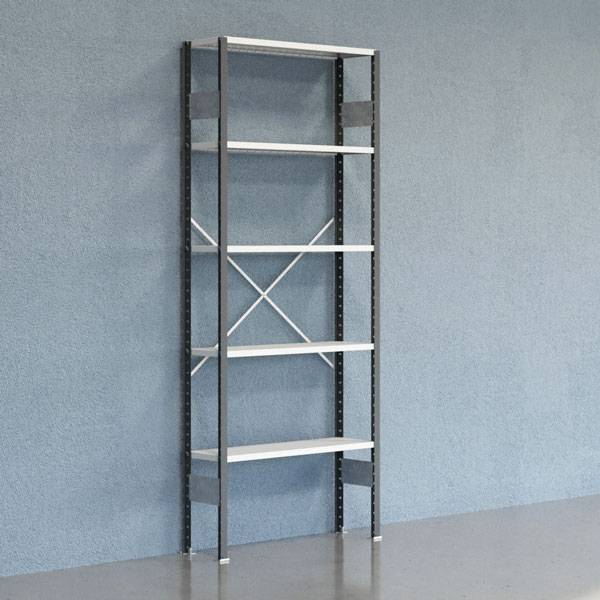 Lagerreol V06 startfag med &aring;ben gavl 2500x1000x300mm lakeret