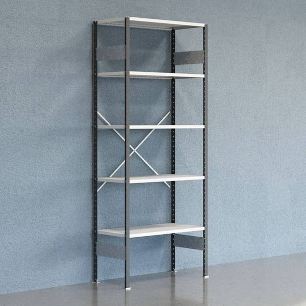 Lagerreol V06 startfag med &aring;ben gavl 2500x1000x500mm lakeret