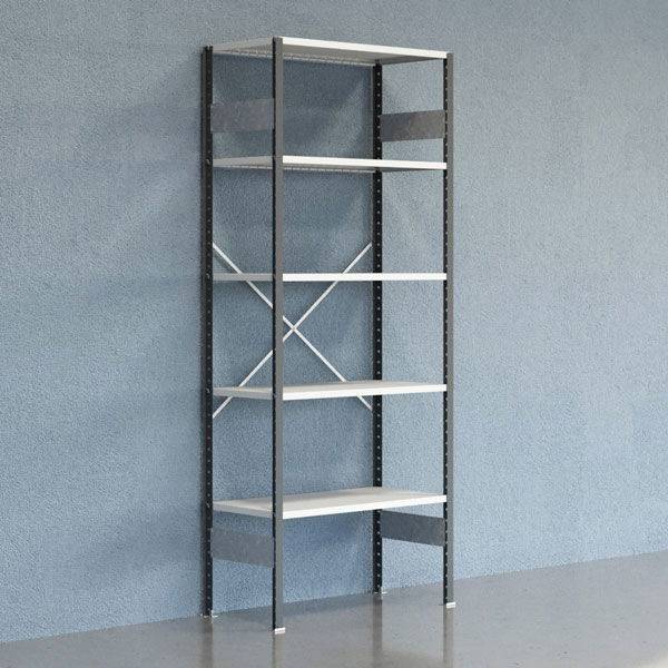 Lagerreol V06 startfag med &aring;ben gavl 2500x1000x500mm lakeret