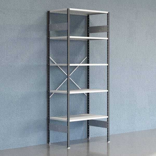 Lagerreol V06 startfag med åben gavl 2500x1000x600mm lakeret