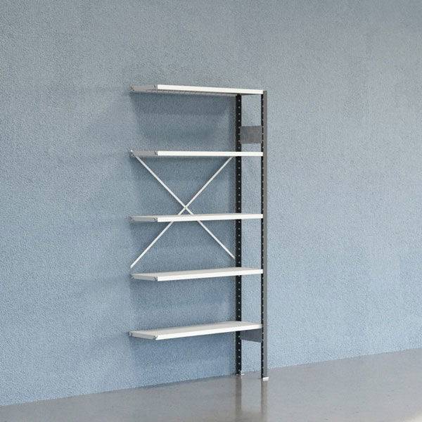 Lagerreol V06 udvidelsesfag med &aring;ben gavl 2100x1000x300mm lakeret