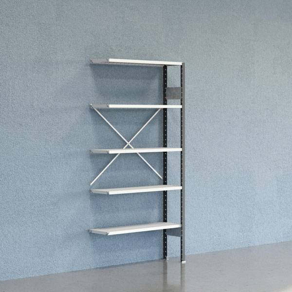 Lagerreol V06 udvidelsesfag med &aring;ben gavl 2100x1000x300mm lakeret