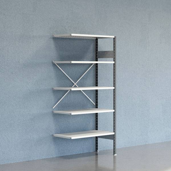 Lagerreol V06 udvidelsesfag med åben gavl 2100x1000x500mm lakeret