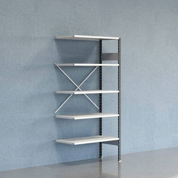 Lagerreol V06 udvidelsesfag med &aring;ben gavl 2100x1000x500mm lakeret