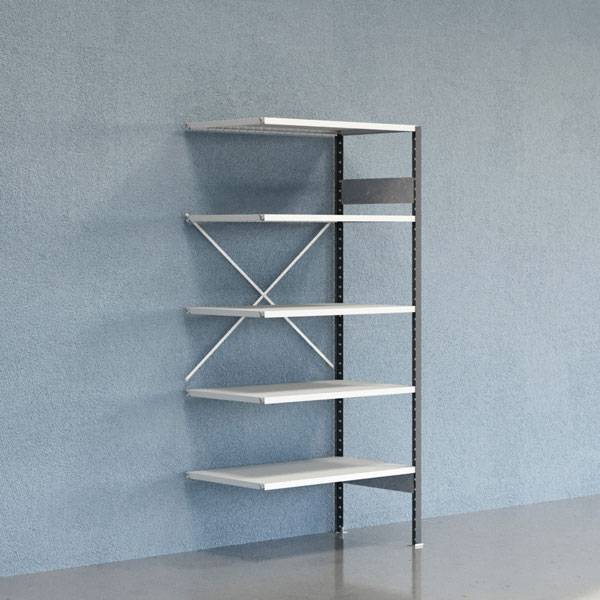 Lagerreol V06 udvidelsesfag med &aring;ben gavl 2100x1000x600mm lakeret