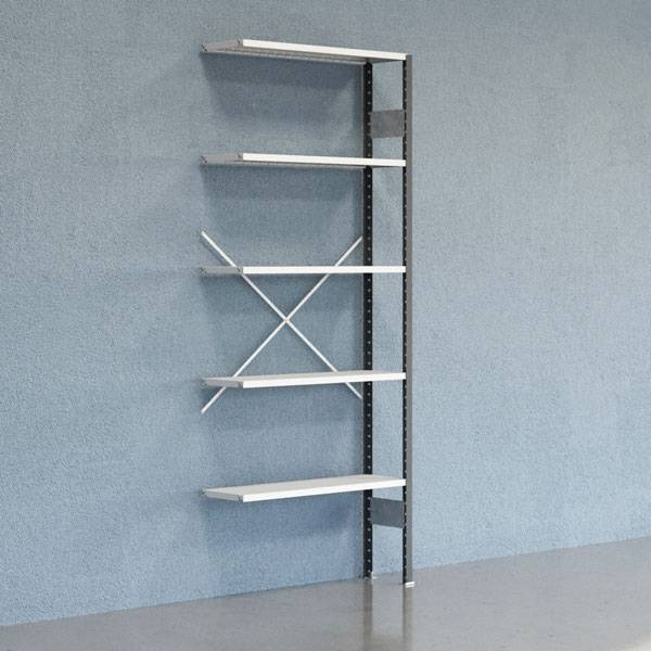 Lagerreol V06 udvidelsesfag med &aring;ben gavl 2500x1000x300mm lakeret