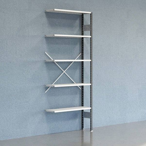 Lagerreol V06 udvidelsesfag med &aring;ben gavl 2500x1000x300mm lakeret