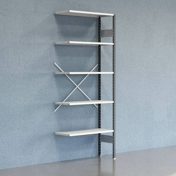 Lagerreol V06 udvidelsesfag med &aring;ben gavl 2500x1000x400mm lakeret