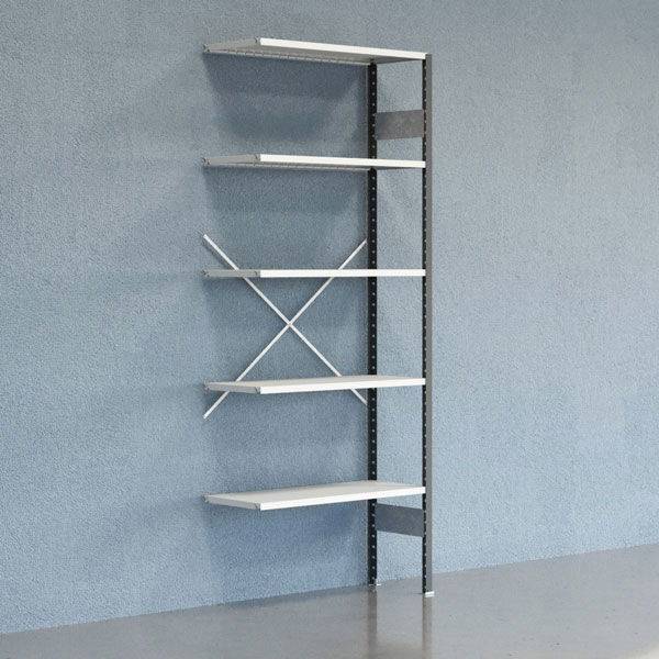 Lagerreol V06 udvidelsesfag med &aring;ben gavl 2500x1000x400mm lakeret