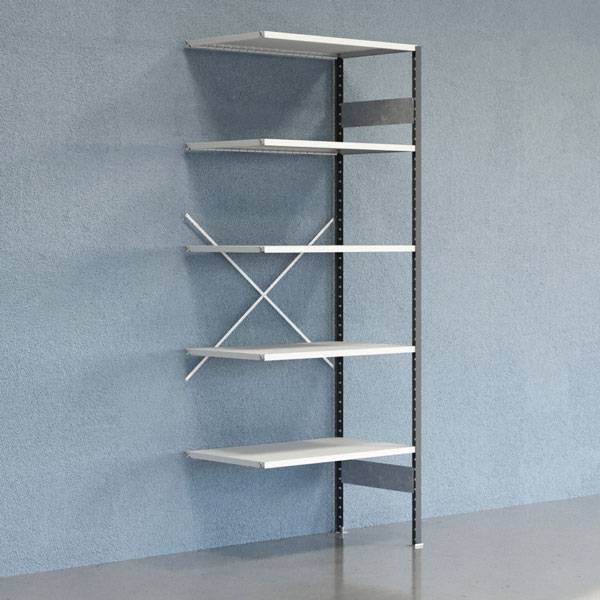 Lagerreol V06 udvidelsesfag med &aring;ben gavl 2500x1000x600mm lakeret