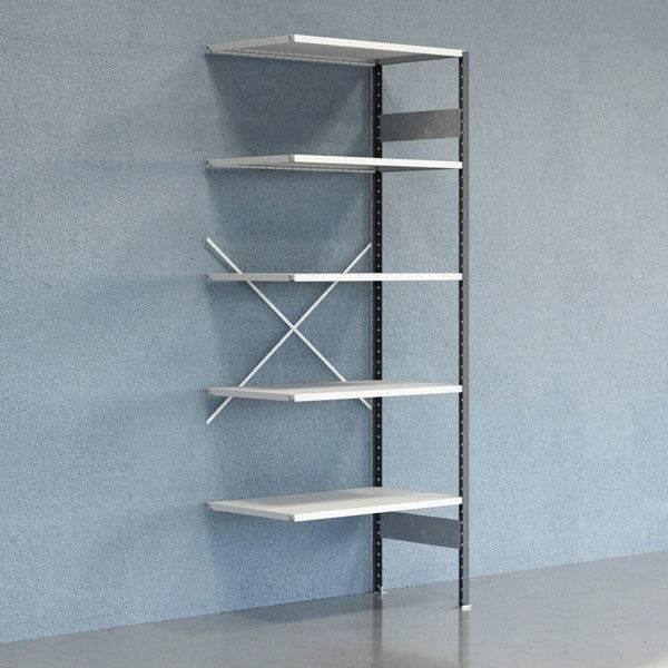 Lagerreol V06 udvidelsesfag med &aring;ben gavl 2500x1000x600mm lakeret