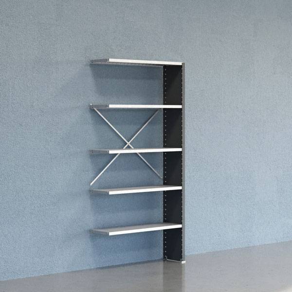 Lagerreol V06 udvidelsesfag med lukket gavl 2100x1000x300mm galvaniseret