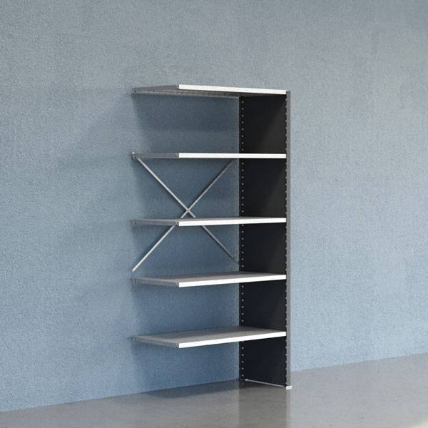 Lagerreol V06 udvidelsesfag med lukket gavl 2100x1000x500mm galvaniseret