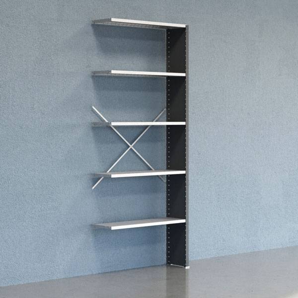 Lagerreol V06 udvidelsesfag med lukket gavl 2500x1000x300mm galvaniseret