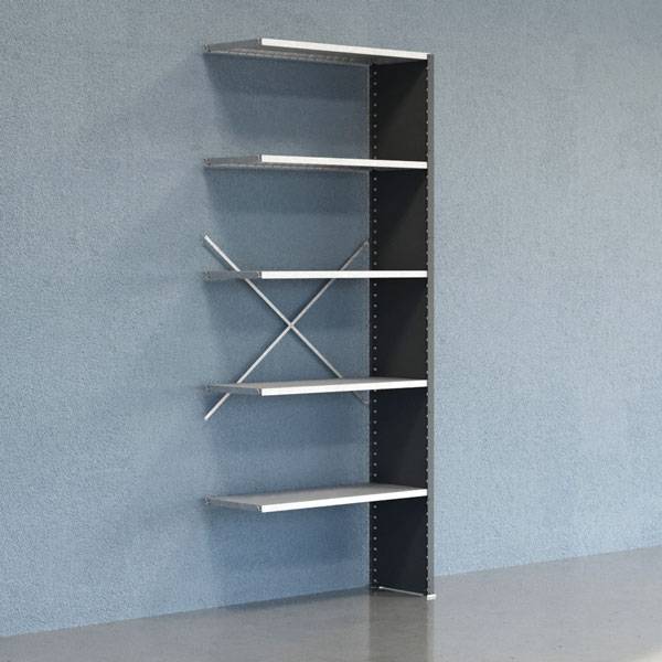 Lagerreol V06 udvidelsesfag med lukket gavl 2500x1000x400mm galvaniseret