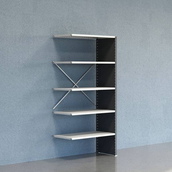 Lagerreol V06 udvidelsesfag med lukket gavl 2100x1000x500mm lakeret