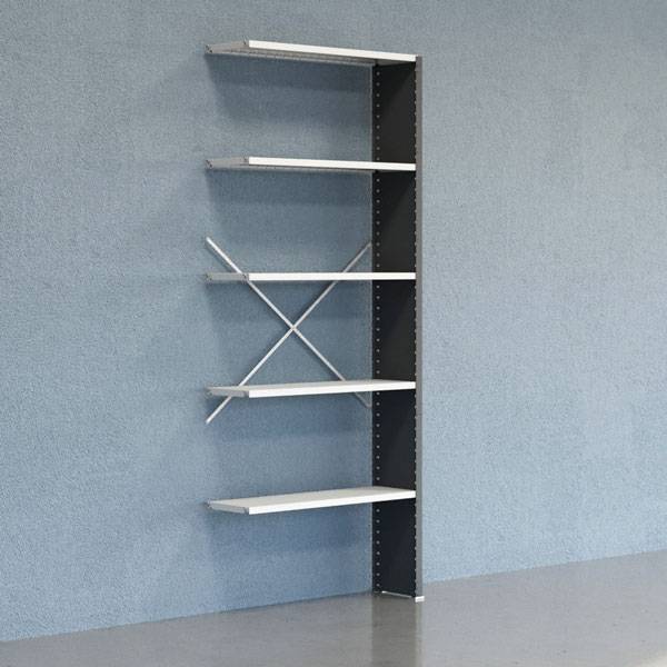 Lagerreol V06 udvidelsesfag med lukket gavl 2500x1000x300mm lakeret