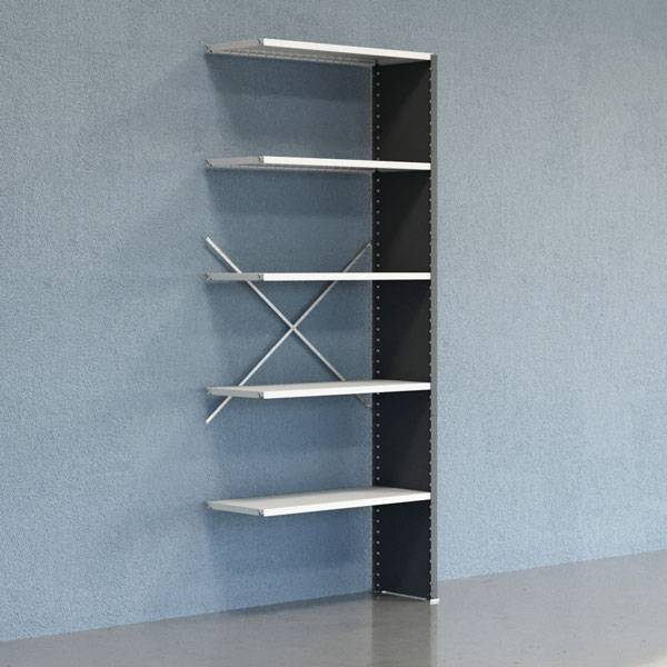 Lagerreol V06 udvidelsesfag med lukket gavl 2500x1000x400mm lakeret