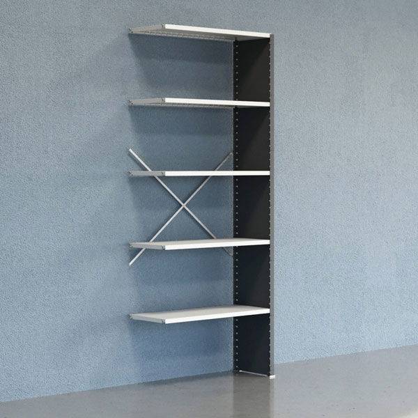 Lagerreol V06 udvidelsesfag med lukket gavl 2500x1000x400mm lakeret