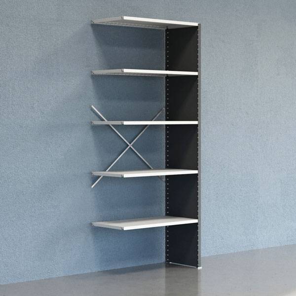 Lagerreol V06 udvidelsesfag med lukket gavl 2500x1000x500mm lakeret