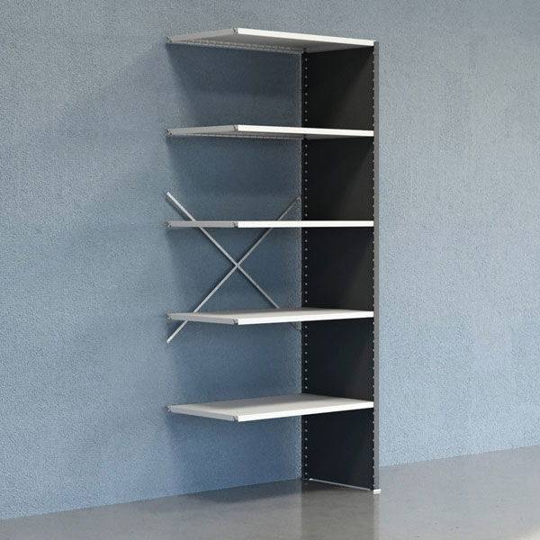 Lagerreol V06 udvidelsesfag med lukket gavl 2500x1000x600mm lakeret