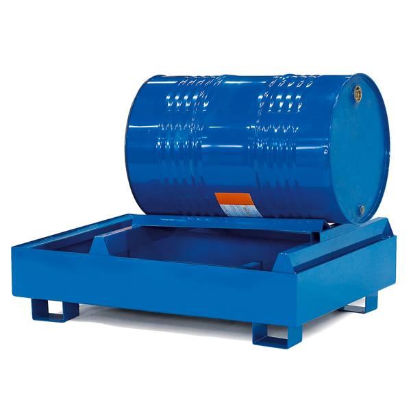 Spildbakke til sikker opbevaring af 1 liggende t&oslash;nde, bl&aring;