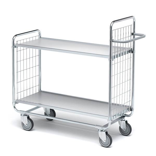 Rullevogn med 2 hylder 1120x460x1180mm, s&oslash;lv med gr&aring; hjul