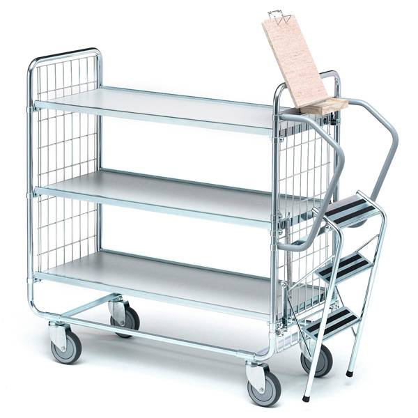 Plukkevogn med 3 hylder og stige 1120x460x1020mm 200kg