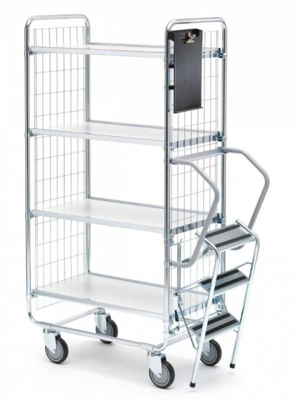 Plukkevogn med 4 hylder og stige 1585x460x1270mm 200kg