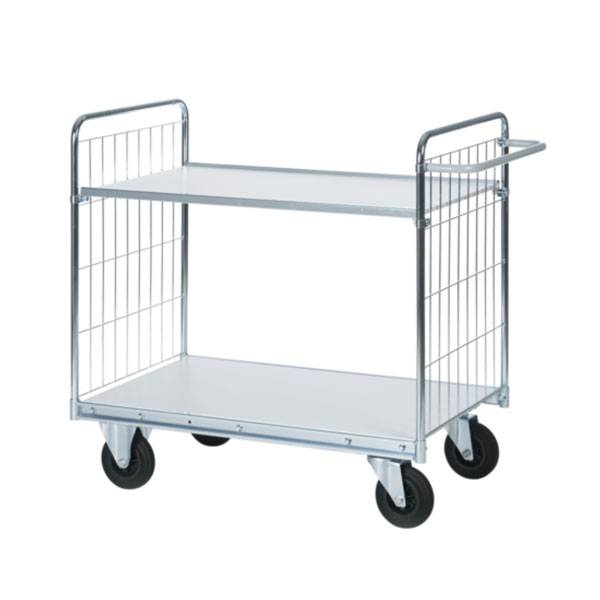 Rullevogn med 2 hylder 1030x650x990mm, s&oslash;lv med sorte hjul