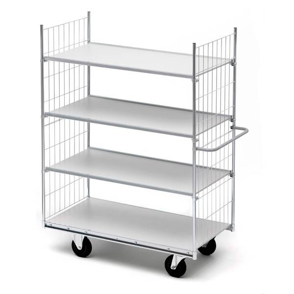 Rullevogn med 4 hylder 1690x650x1390mm, s&oslash;lv med sorte hjul
