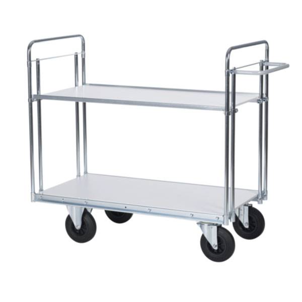 Rullevogn med 2 hylder 1180x750x1200mm, s&oslash;lv med sorte hjul