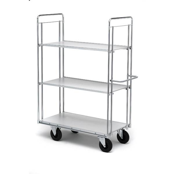 Rullevogn med 3 hylder 1860x650x1200mm, s&oslash;lv med sorte hjul