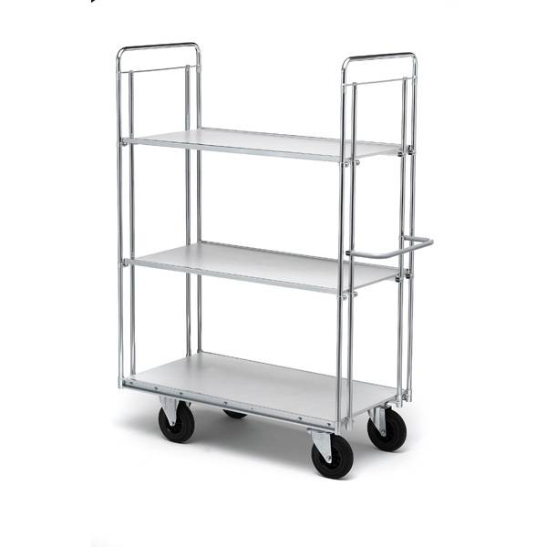 Rullevogn med 3 hylder 1860x650x1400mm, s&oslash;lv med sorte hjul