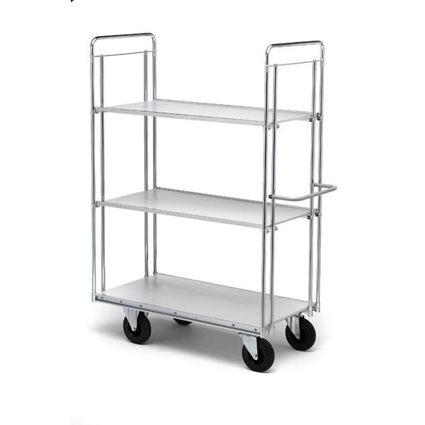 Rullevogn med 3 hylder 1860x650x1800mm, s&oslash;lv med sorte hjul