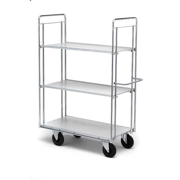 Rullevogn med 3 hylder 1860x750x1400mm, s&oslash;lv med sorte hjul