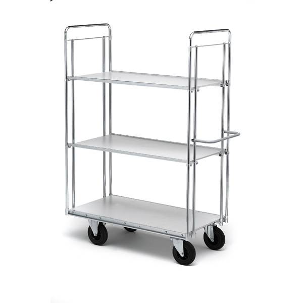 Rullevogn med 3 hylder 1860x750x1400mm, s&oslash;lv med sorte hjul