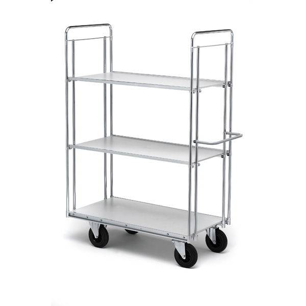 Rullevogn med 3 hylder 1860x850x1400mm, s&oslash;lv med sorte hjul